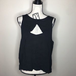 Free People Basic Black Top W Front Cutout Medium